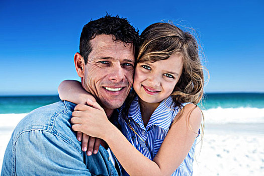 父亲,女儿,搂抱,海滩