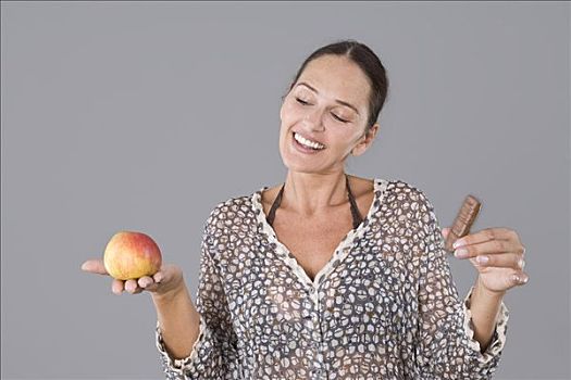 女人,苹果,巧克力,餐食