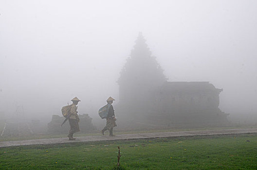 特色,雾,印度教,庙宇,中爪哇,印度尼西亚,东南亚
