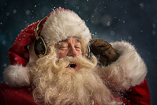 圣诞老人,听歌,耳机,戴着,墨镜,圣诞节