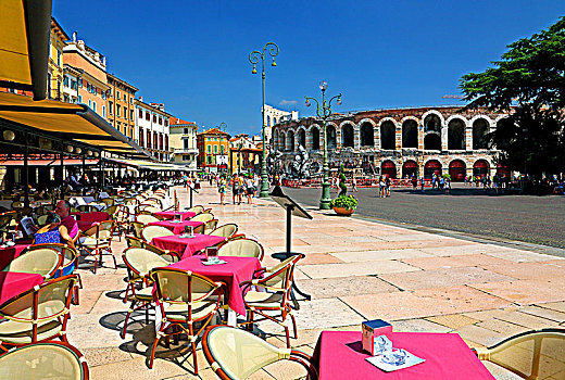 广场,胸罩,街道咖啡店,竞技场,维罗纳,威尼托,意大利北部,意大利