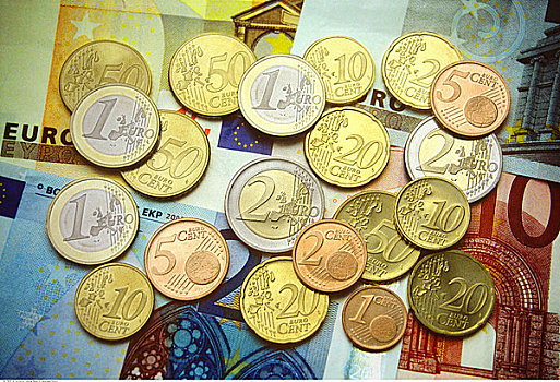 特写,欧洲,硬币,钞票