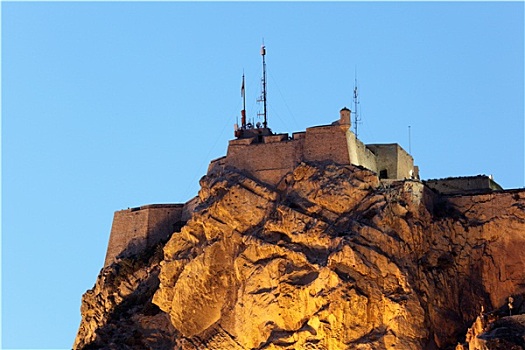 城堡,上面,石头,光亮,夜晚,阿利坎特,西班牙
