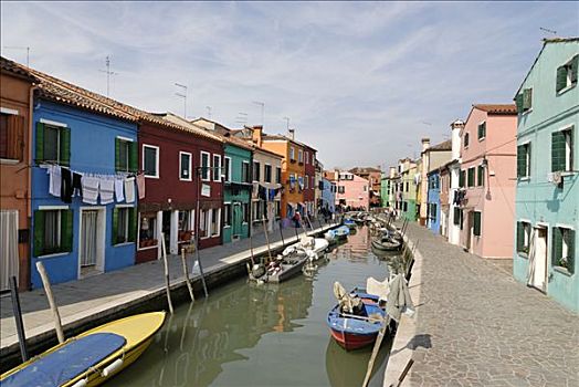 涂绘,房子,运河,布拉诺岛,岛屿,威尼斯泻湖,意大利,欧洲