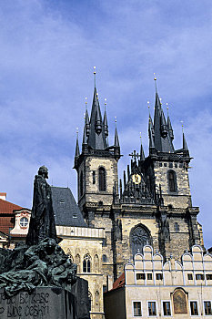 捷克共和国,布拉格,老城广场,哥特式,泰恩教堂,纪念