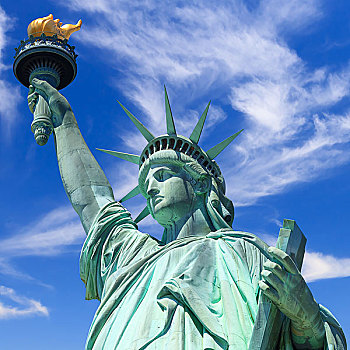 自由女神像,纽约,美国,蓝天,云