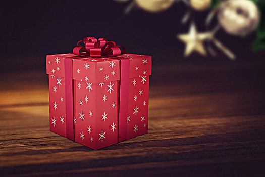 红色,圣诞礼物,丝带,木质背景