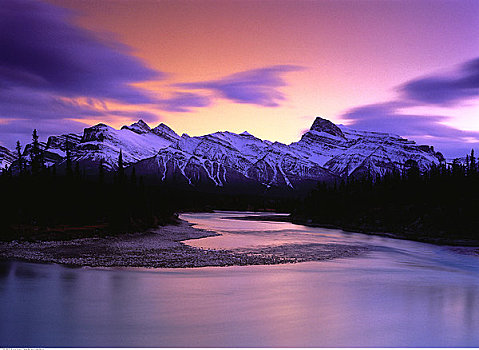 日落,上方,北方,萨斯喀彻温,河,艾伯塔省,加拿大