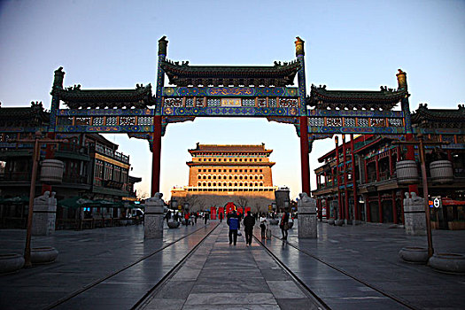 正阳桥,牌坊,前门大街,大栅栏,商业街,中国,北京,全景,风景,地标,传统