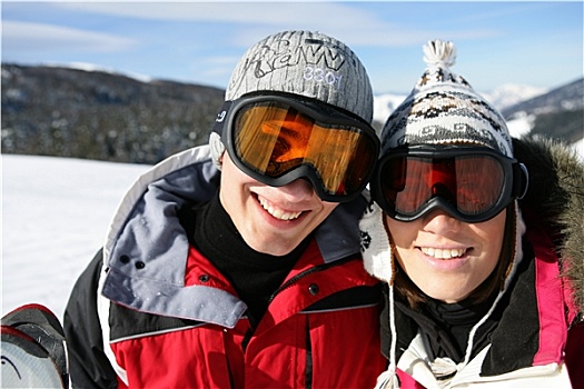 头像,情侣,雪地,穿,滑雪帽