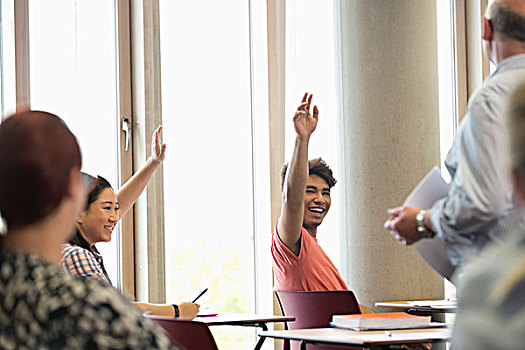 微笑,大学生,抬手,研讨会