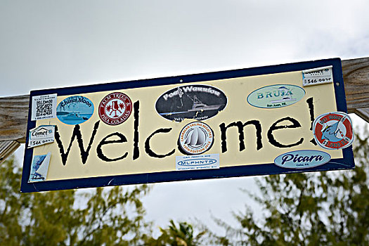加勒比,英属维京群岛,欢迎标志,码头,礁石,酒店,大幅,尺寸