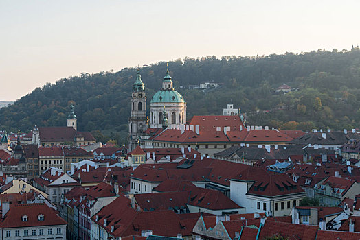 捷克布拉格老城建筑黄昏景观