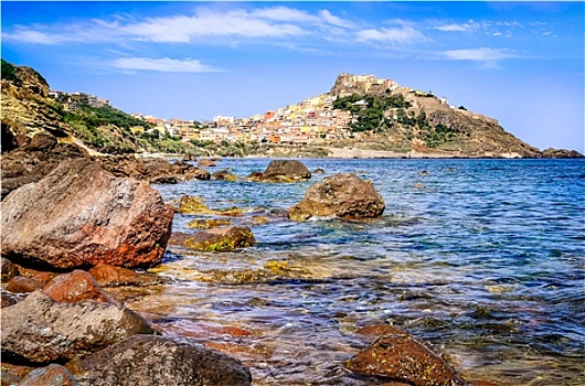 岩石,海洋,海岸线,彩色,城镇,卡斯特尔萨多,意大利