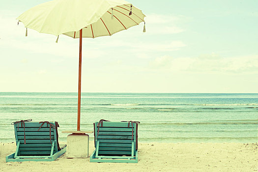海滩伞,椅子,旧式,明信片