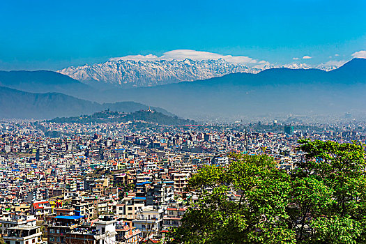 风景,上方,加德满都,喜马拉雅山,山脉,尼泊尔,亚洲