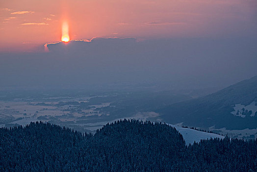 清晨,风景,山谷,冬天,巴特特尔茨,巴伐利亚阿尔卑斯山,巴伐利亚,德国