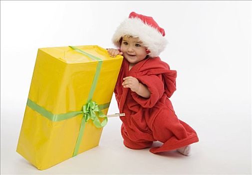 幼儿,1岁,圣诞老人装,展示