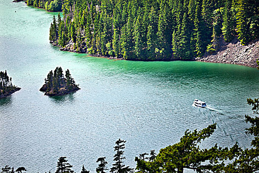 湖,船,北瀑布国家公园,华盛顿,太平洋