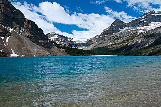 湖,山脉,背景,弓湖,班芙国家公园,艾伯塔省,加拿大