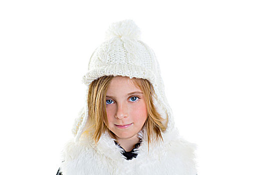 孩子,高兴,金发,儿童,女孩,头像,冬天,毛织品,白色,帽
