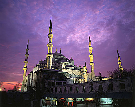 土耳其,伊斯坦布尔,苏丹艾哈迈德清真寺,清真寺,光亮,傍晚,省会,建筑,圣事,文化,地标建筑,景象,旅游,冰,观光,概念,信念,宗教
