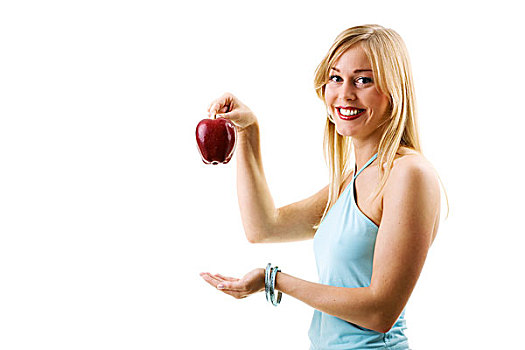 水果,健康饮食,美女,拿着,苹果,手指