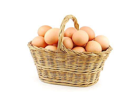 蛋,柳条篮,白色背景