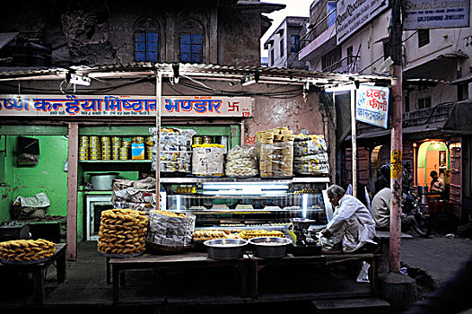 糕点店,历史,城镇,中心,斋浦尔,拉贾斯坦邦,北印度,印度,南亚,亚洲
