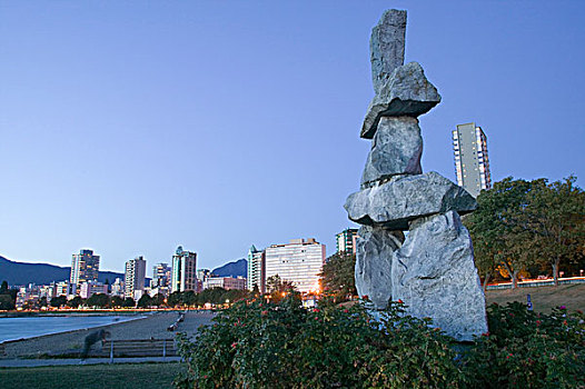 温哥华,不列颠哥伦比亚省,加拿大,因纽石刻,英吉利湾,海滩