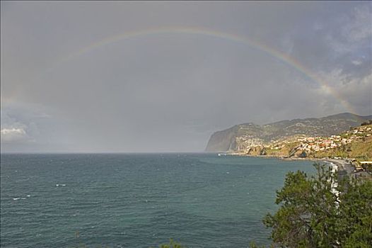 彩虹,上方,海洋,悬崖,马德拉岛,葡萄牙