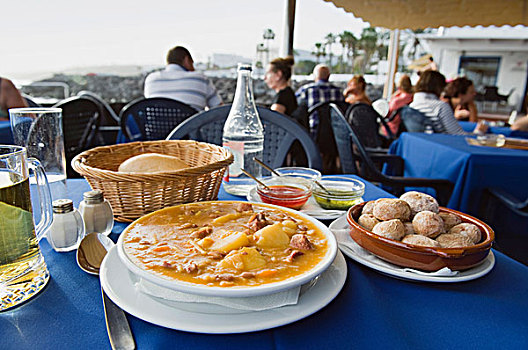 西班牙,食物,餐馆,蔬菜,汤,加那利群岛,土豆,父亲,兰索罗特岛,加纳利群岛,欧洲