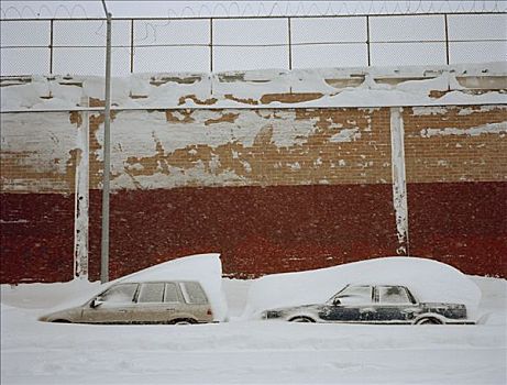 积雪,汽车,户外,水泥,工厂,布鲁克林,纽约,美国