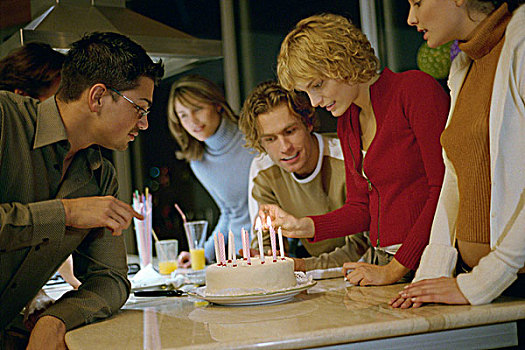 女人,亮光,蜡烛,生日蛋糕,站立,看