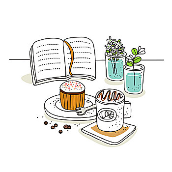 杯形蛋糕,咖啡,书本,背景