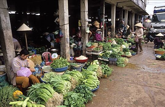 市场一景,蔬菜,出售,越南,亚洲