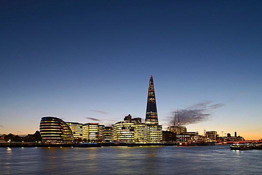 市政厅,设计,诺曼福斯特,碎片,伦敦桥,塔,钢琴,黄昏,伦敦,英格兰,英国,欧洲