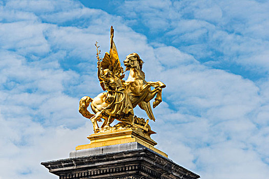 金色,骑马雕像,亚历山大,巴黎,法国,欧洲
