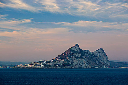 黎明,彩色,上方,直布罗陀巨岩,直布罗陀,西班牙
