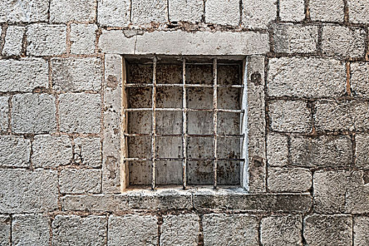 锁住,古老,石头,监狱,墙壁,金属,窗户