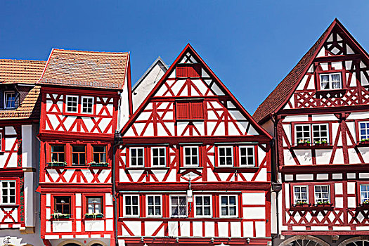 半木结构房屋,弗兰克尼亚,巴伐利亚,德国,欧洲
