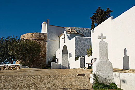 风景,弥撒,教堂,圣乌拉丽亚,伊比萨岛,西班牙,欧洲