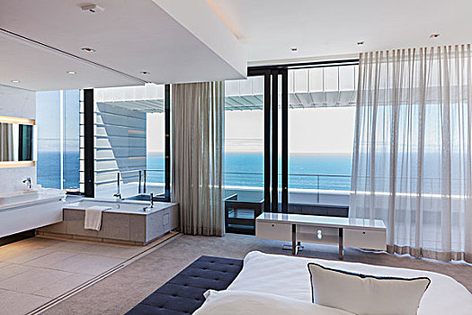现代,卧室,远眺,海洋