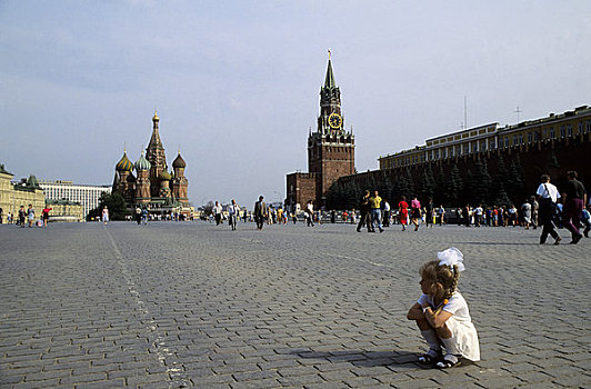 俄罗斯,莫斯科,女孩,红场,克里姆林宫,大教堂
