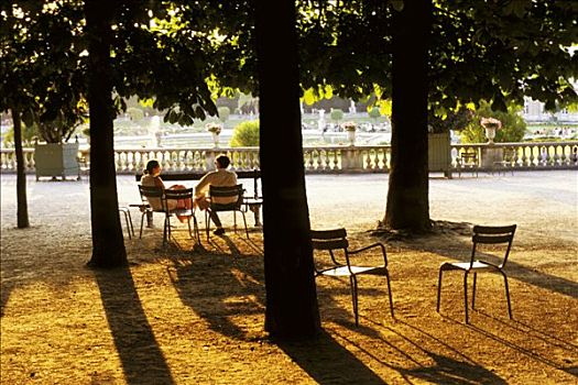 法国,巴黎,卢森堡,花园,坐,夫妇,椅子