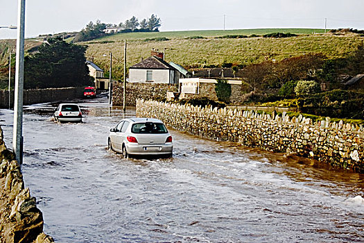 沃特福德,爱尔兰,汽车,驾驶,洪水,道路
