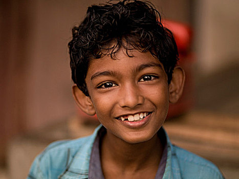 肖像,微笑,男孩,喀拉拉,印度