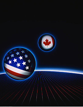 美国,加拿大国旗,球体