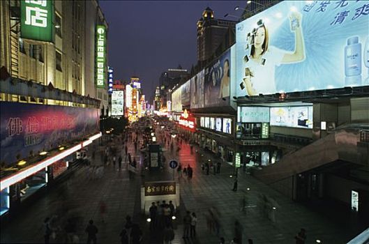 中国,上海,街道,夜晚