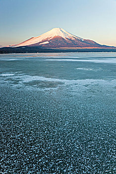 冰,湖,积雪,富士山,背景,日本